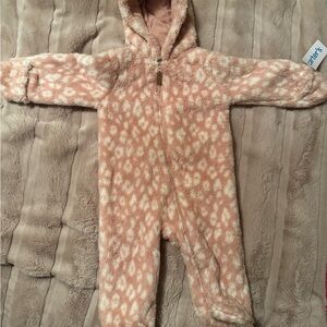 Carter's Pink & Cream Fuzzy Hooded Footed One-Piece